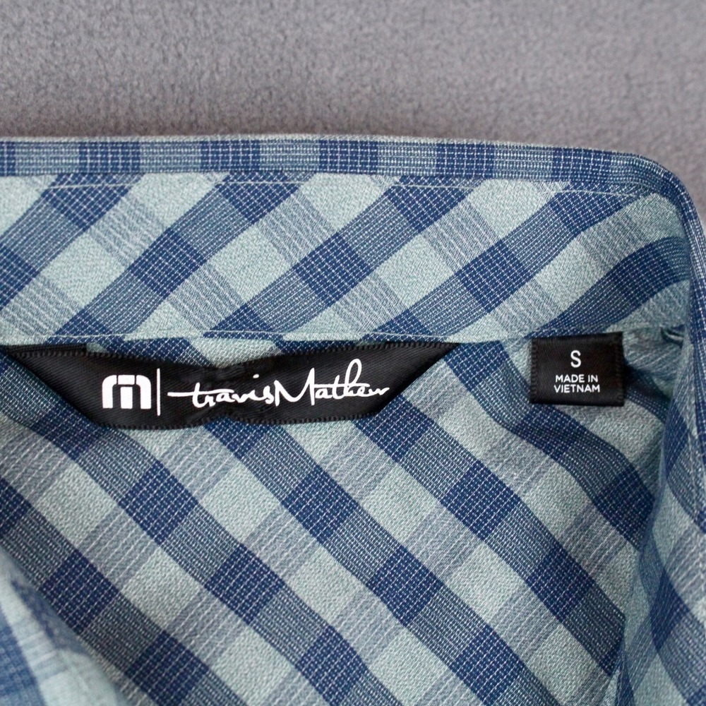 Travis Mathew Shirt Mens Small Blue Plaid Short Sleeve Button Up - Picture 3 of 9